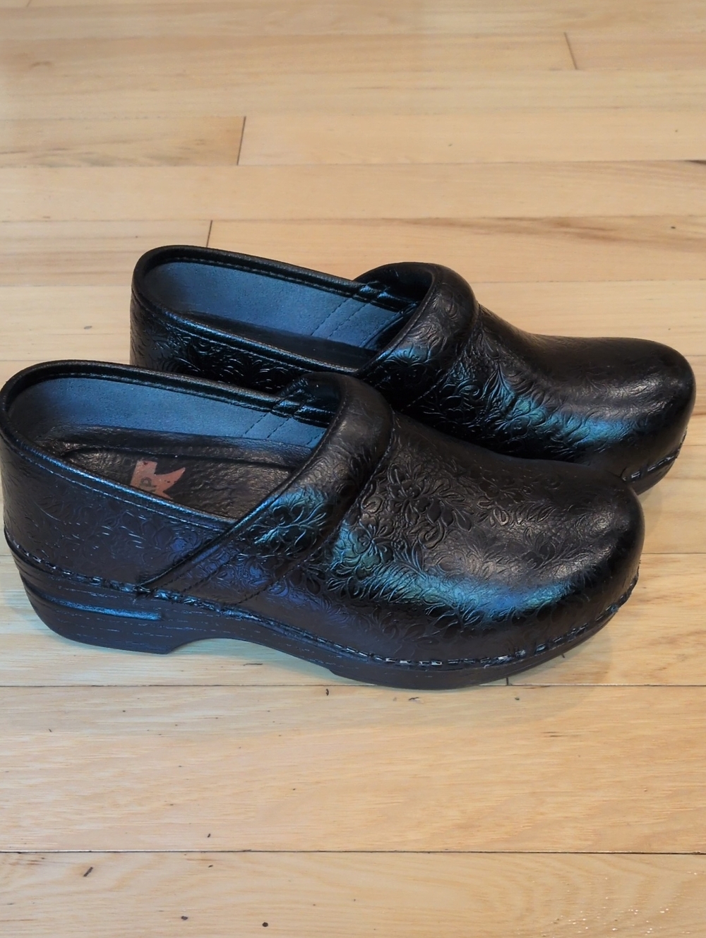 Dansko Black Embossed Leather Mule Clogs